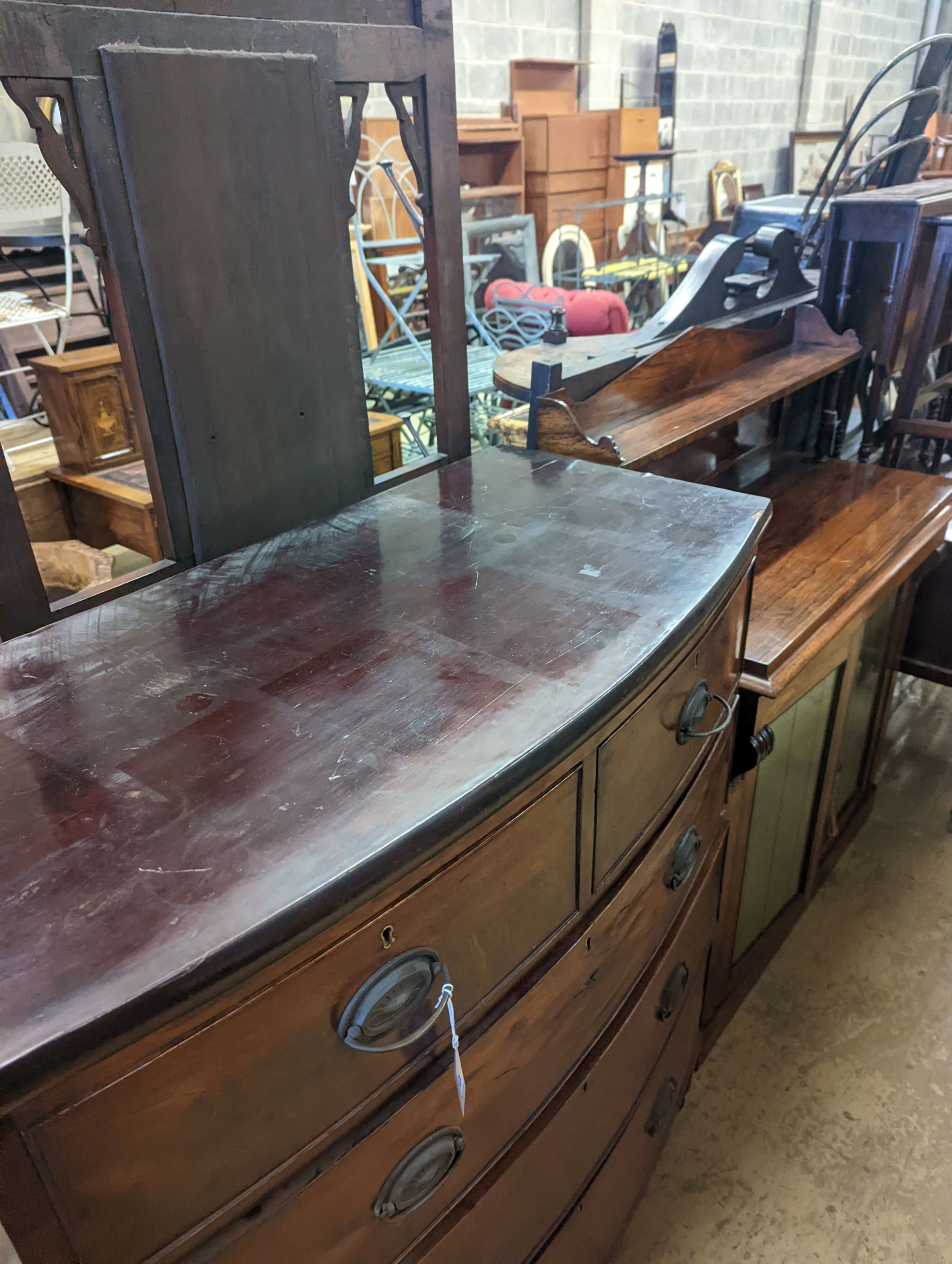 A Victorian mahogany bow front chest, width 104cm, depth 52cm, height 119cm